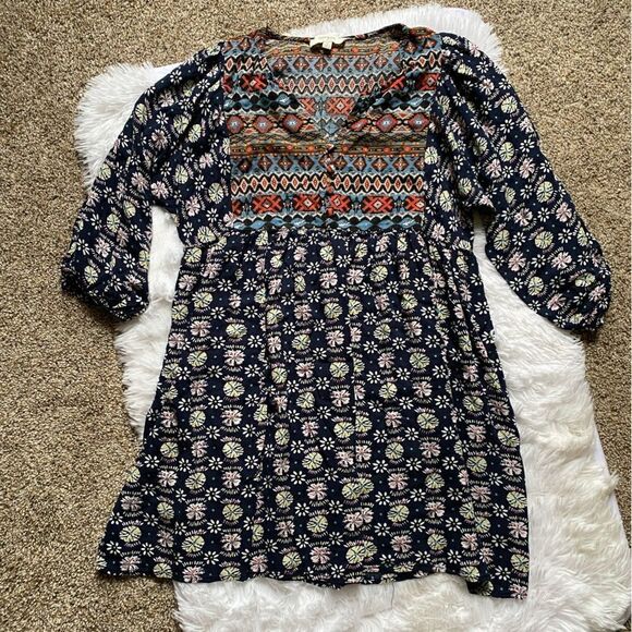Umgee Dress Boho Floral Tribal Aztec Lightweight Multicolor Half Sleeve Medium - Picture 1 of 8